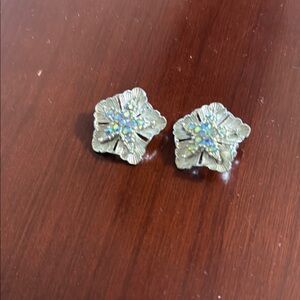 Gold Floral Earrings with Iridescent Accents